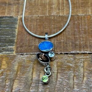 Druzy Sterling Silver & Multi Gemstone Pendant Necklace